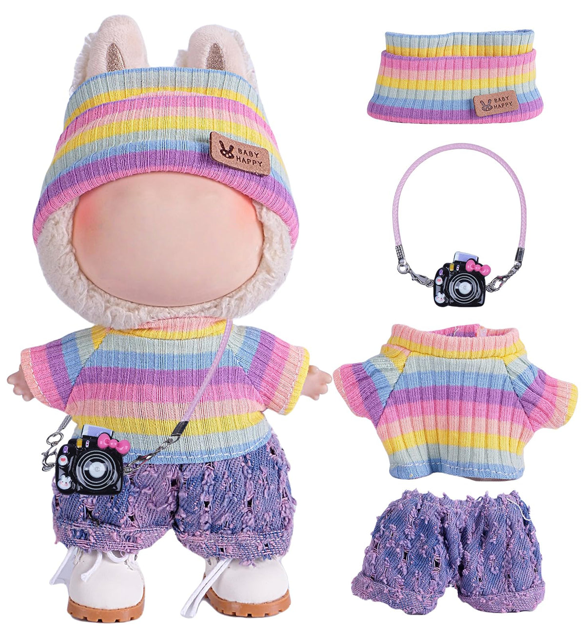 Ariker rainbow doll clothes set flatlay for display and play