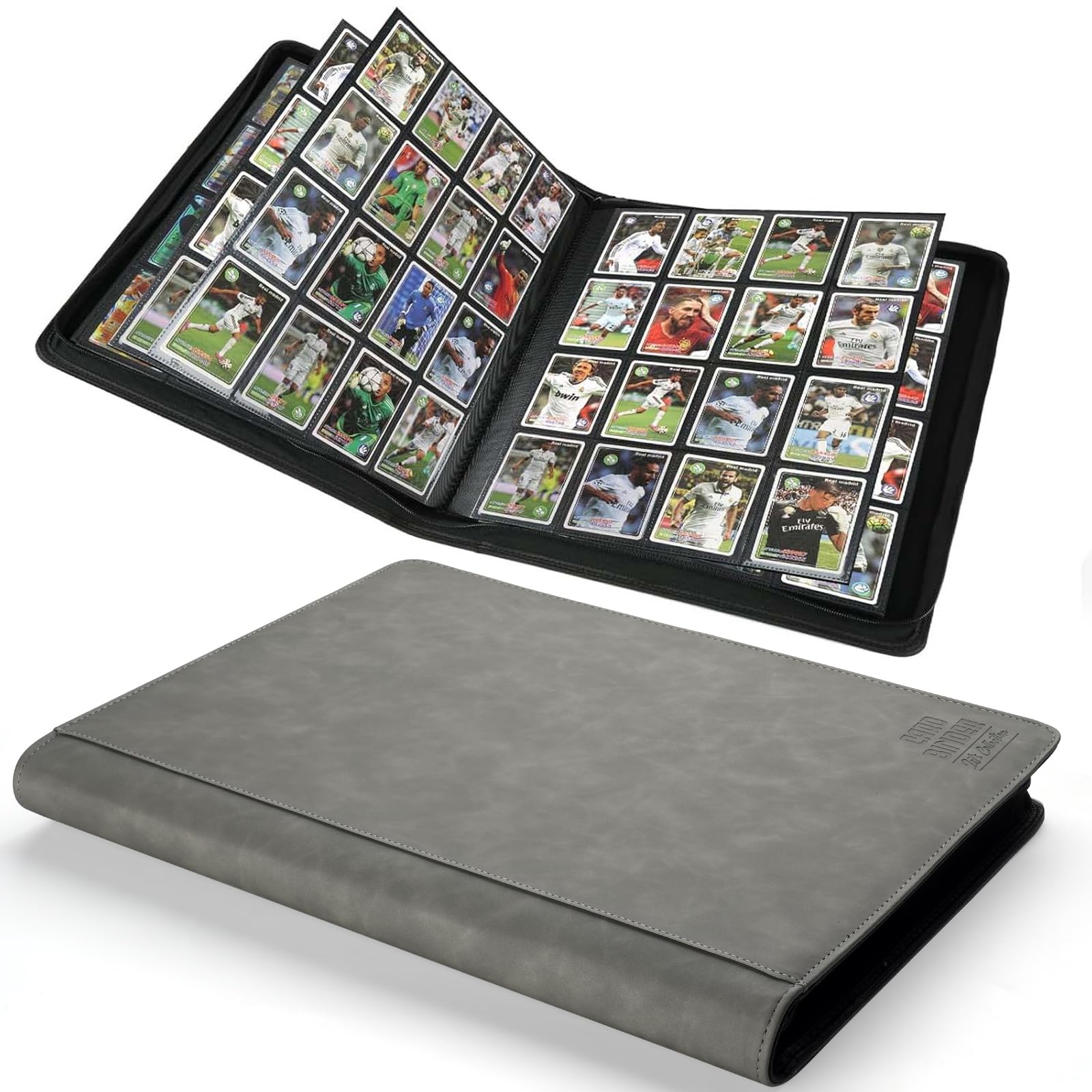 Arkeiliy Premium Ringless Binder gray cover, durable exterior for large card collections.