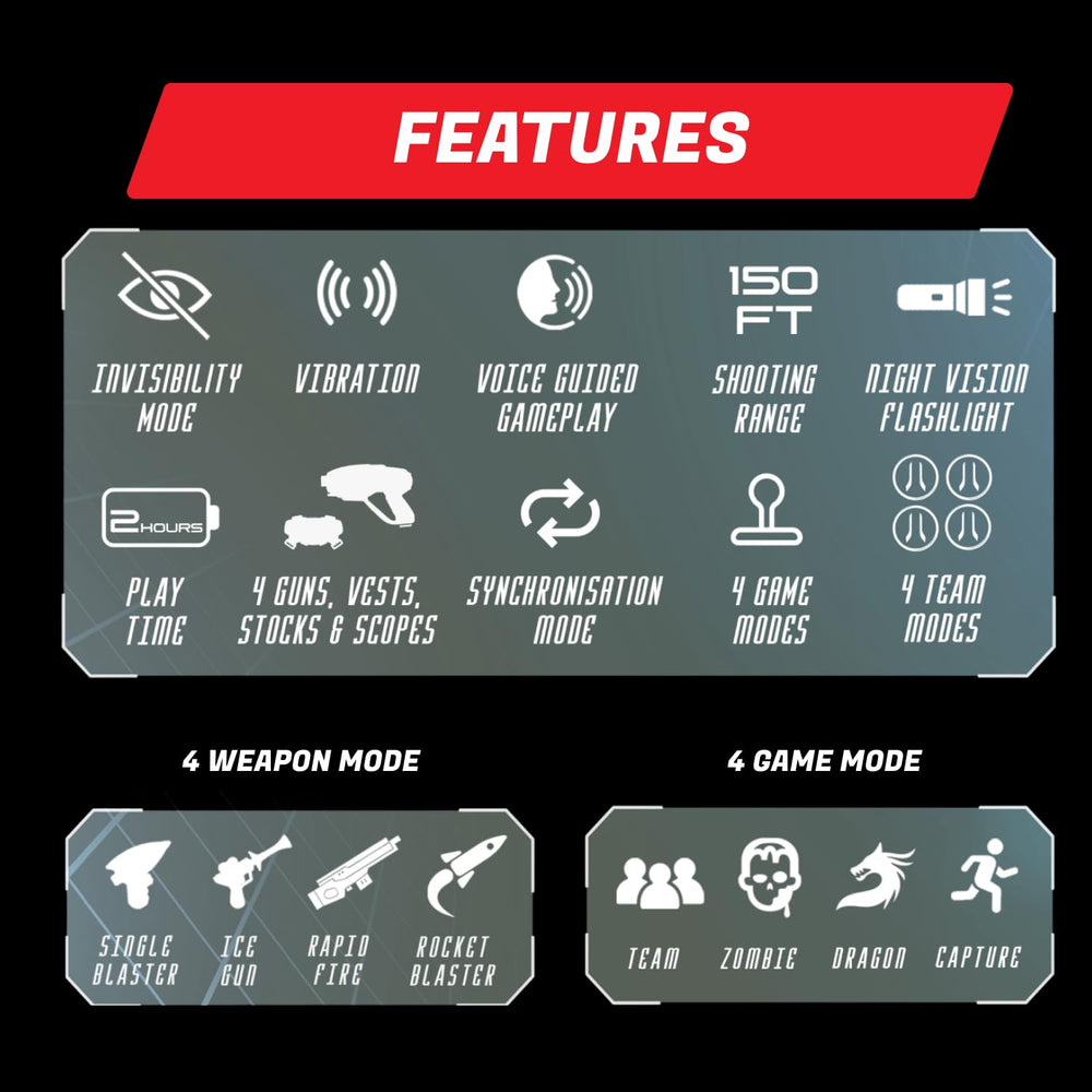 ArmoGear laser tag action scene showcasing multi-mode battles