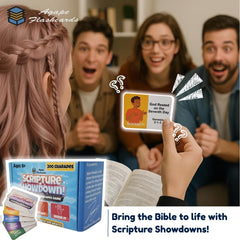 Players around a table enjoy interactive Bible knowledge with Army Flashcards
