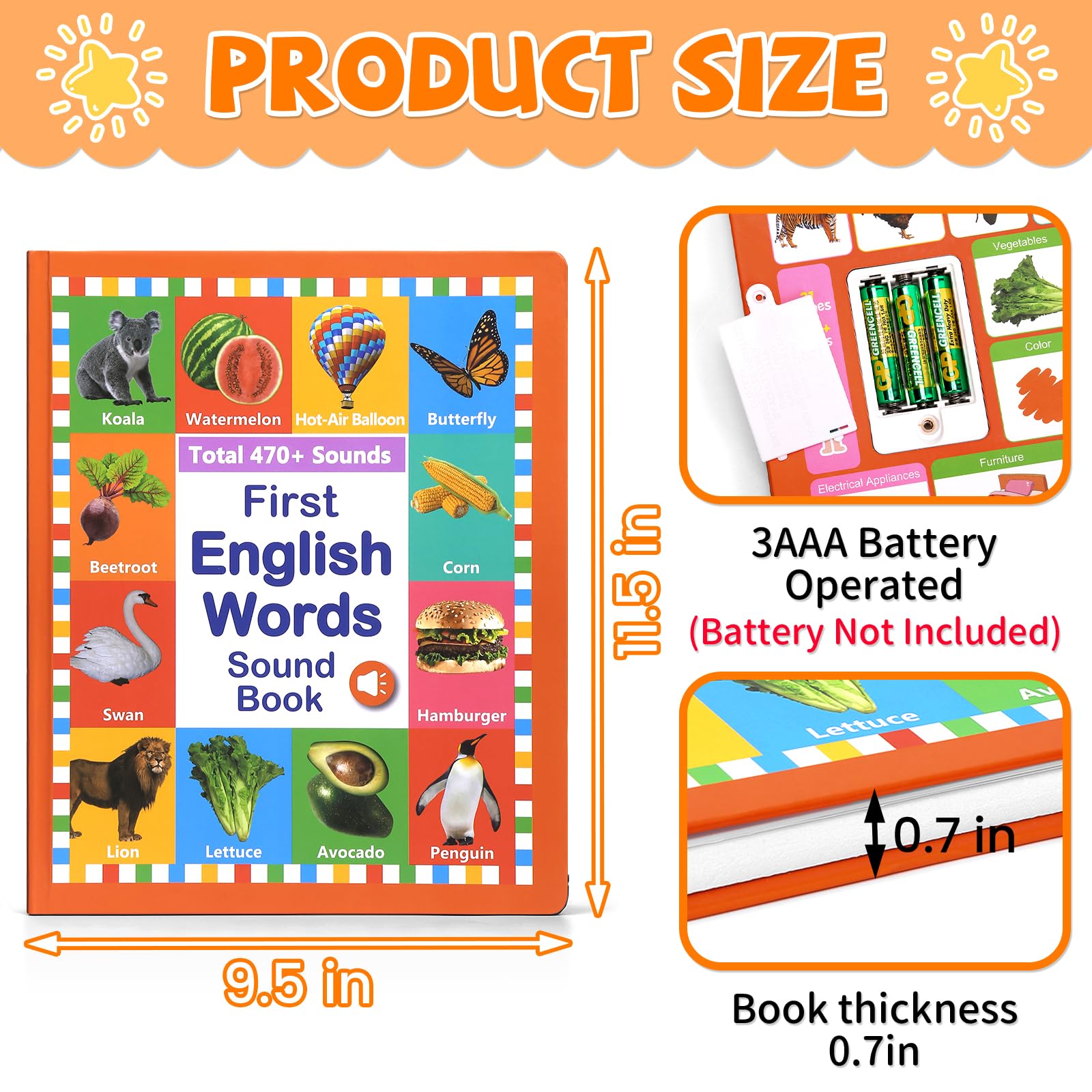 Arnbz My First English Words Sound Book durable waterproof pages withstand daily reading adventures.