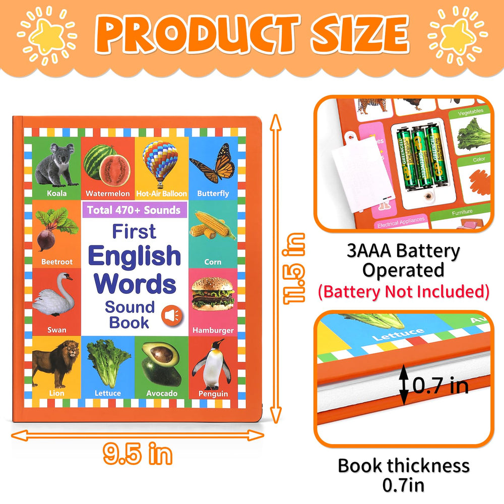 Arnbz My First English Words Sound Book durable waterproof pages withstand daily reading adventures.
