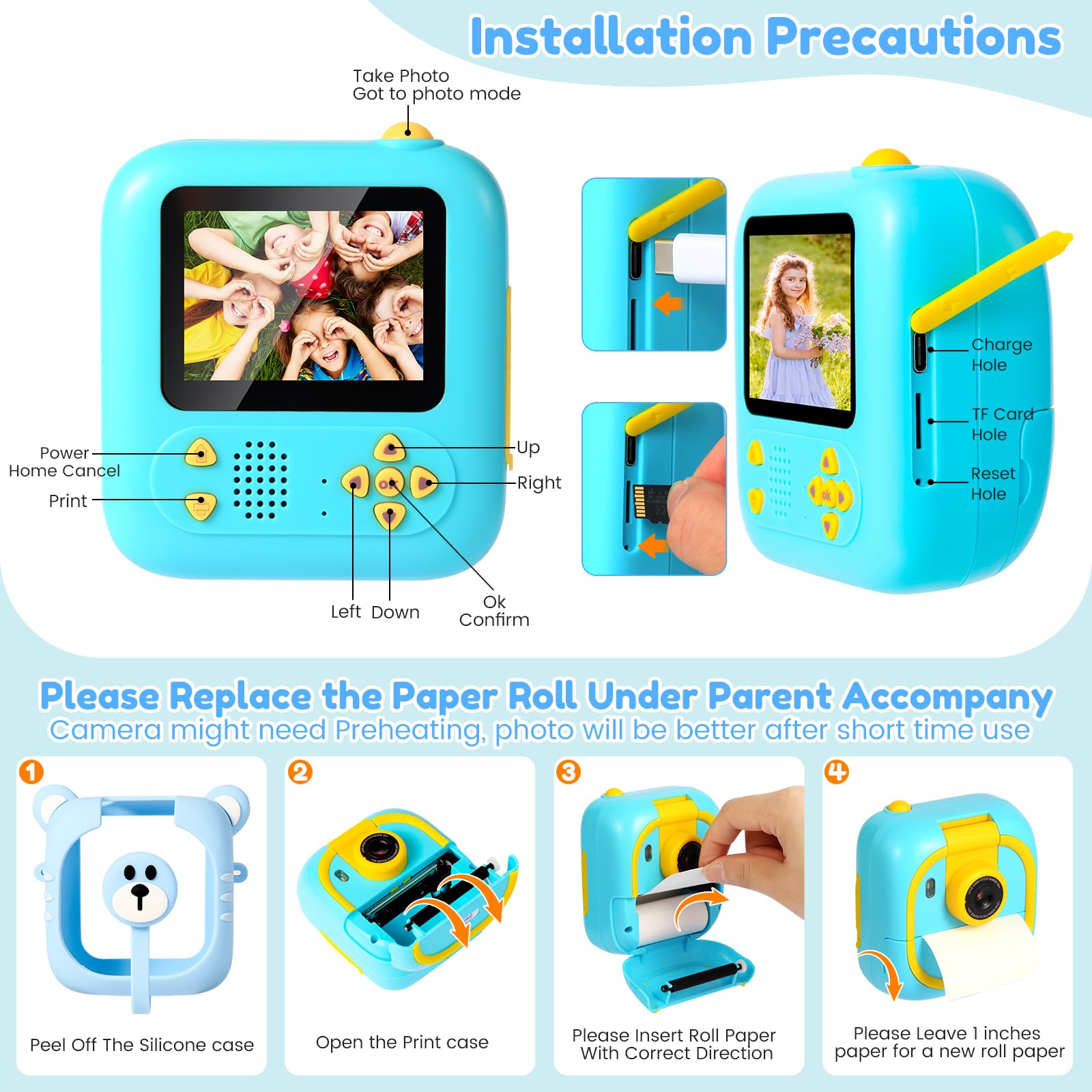 ARNSSIEN Kids Camera Instant Print long battery life for extended sessions.