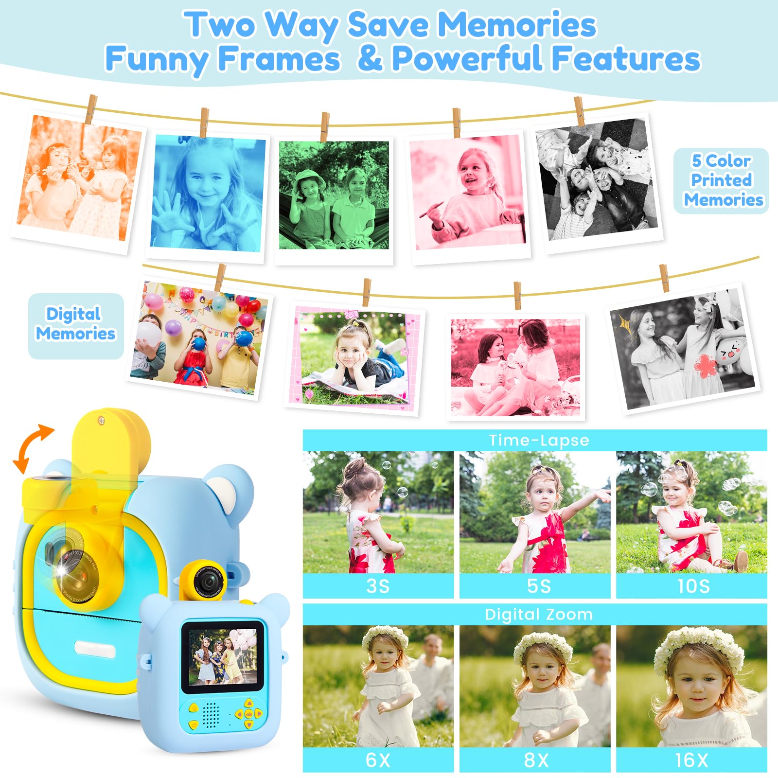 ARNSSIEN Kids Camera Instant Print color papers deliver vibrant prints.