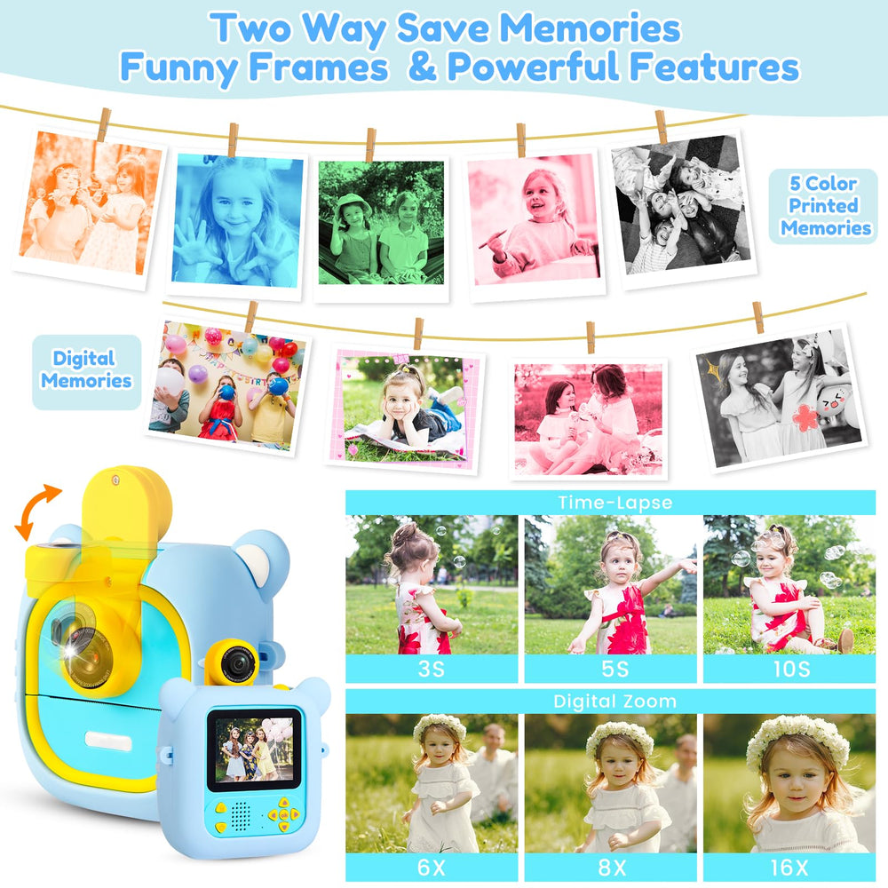 ARNSSIEN Kids Camera Instant Print color papers deliver vibrant prints.