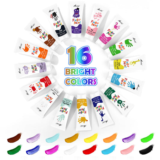 AROIC finger paint color swatches demonstrate easy color mixing and learning