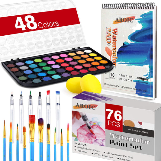 AROIC watercolor paint set 48 colors for vibrant art projects.