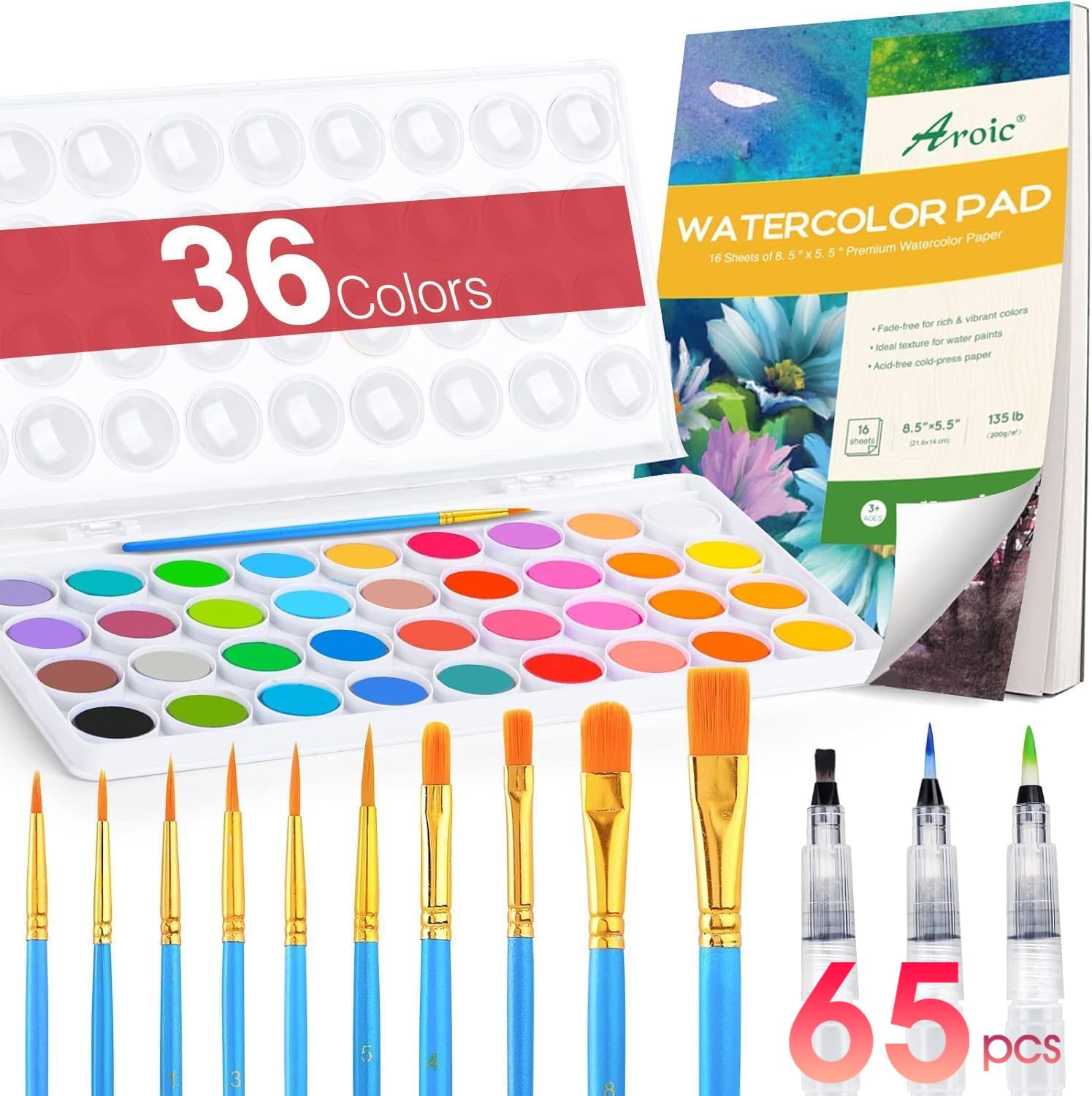 AROIC watercolor set with 36 colors palette for vibrant artwork.