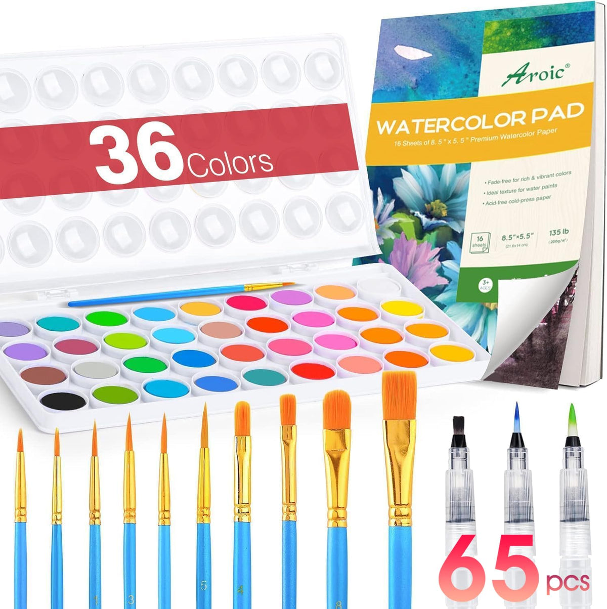 AROIC watercolor set with 36 colors palette for vibrant artwork.