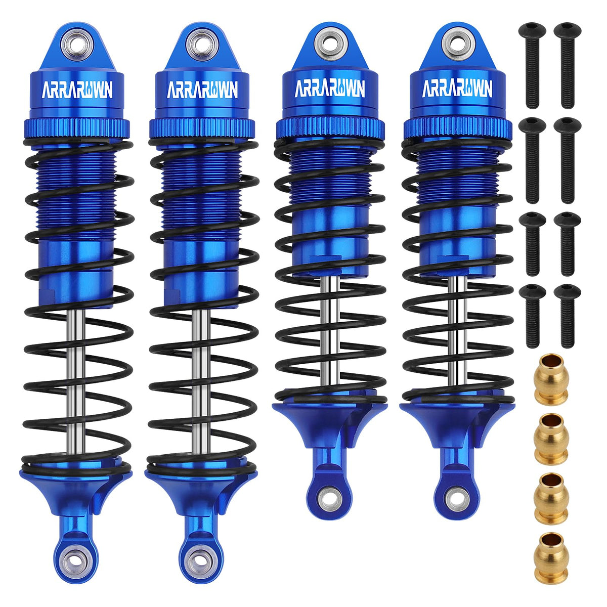 ARRAROWN 4Pcs front and rear shock absorbers for 1/10 scale—improved damping for rough terrain.
