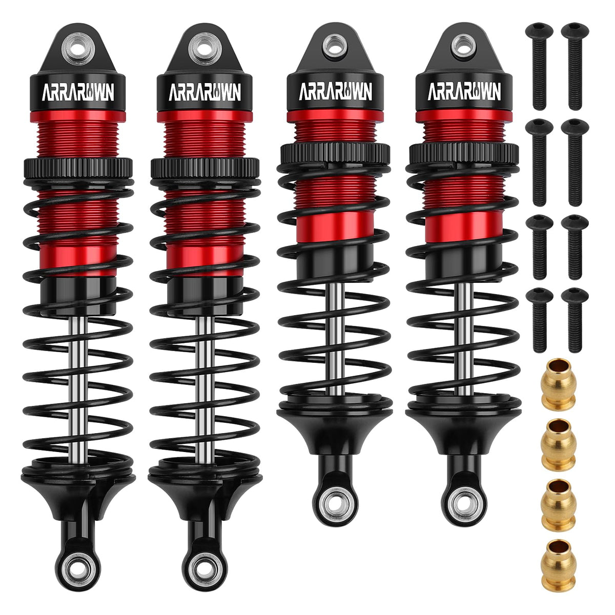 ARRAROWN front shock absorber 100mm for smooth landings on rugged RC tracks.