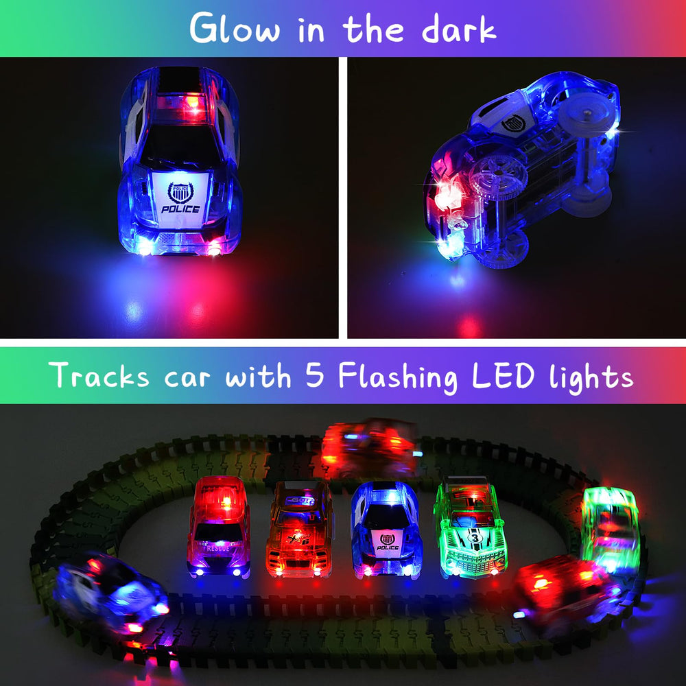 ARRAROWN Tracks Cars blue light-up police-style car for nighttime racing