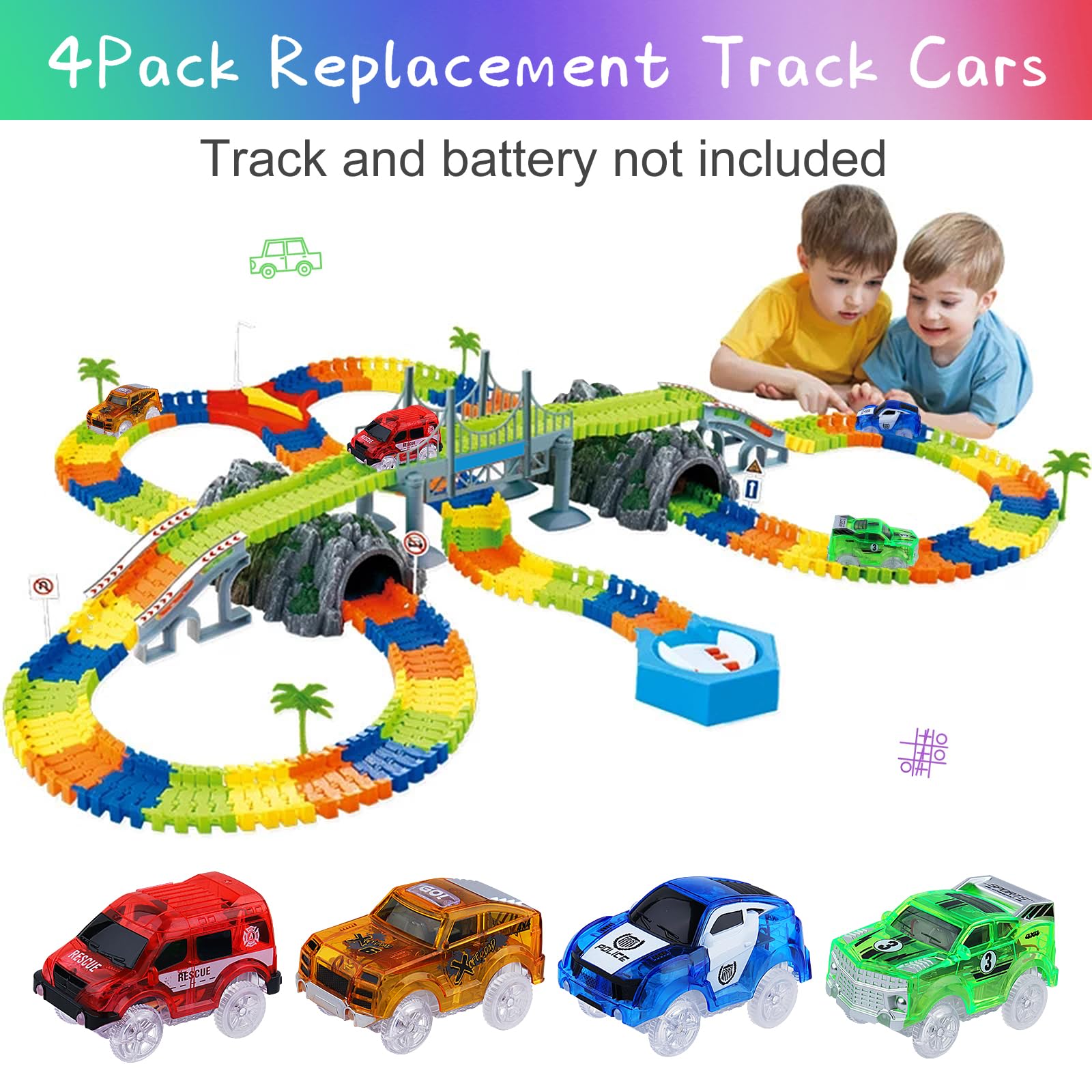 ARRAROWN Tracks Cars police-blue light-up car for chase stories
