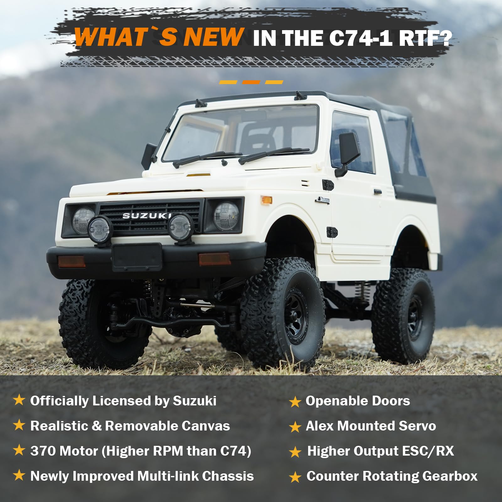 ARRIS WPL C74-1 Jimny axle-mounted servo enhances precise steering control.