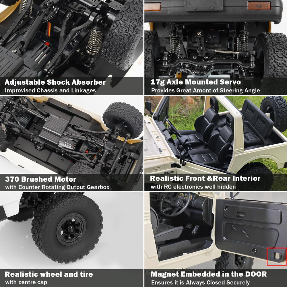 ARRIS WPL C74-1 Jimny durable metal chassis supports rugged terrain adventures.