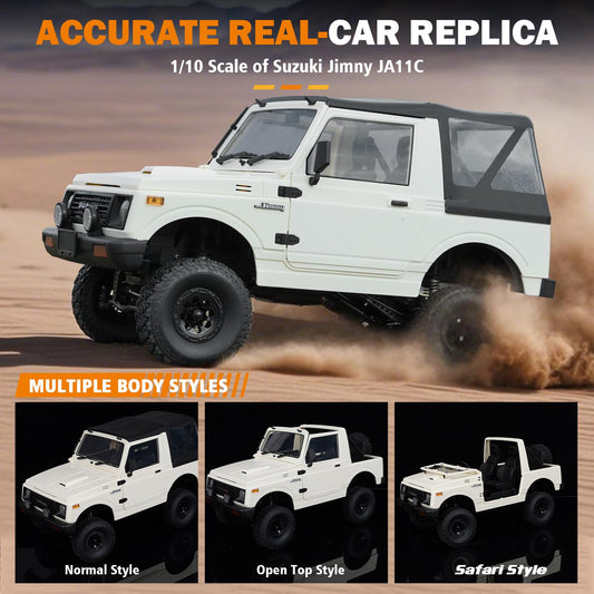 ARRIS WPL C74-1 Jimny leaf-spring suspension enables realistic off-road handling.