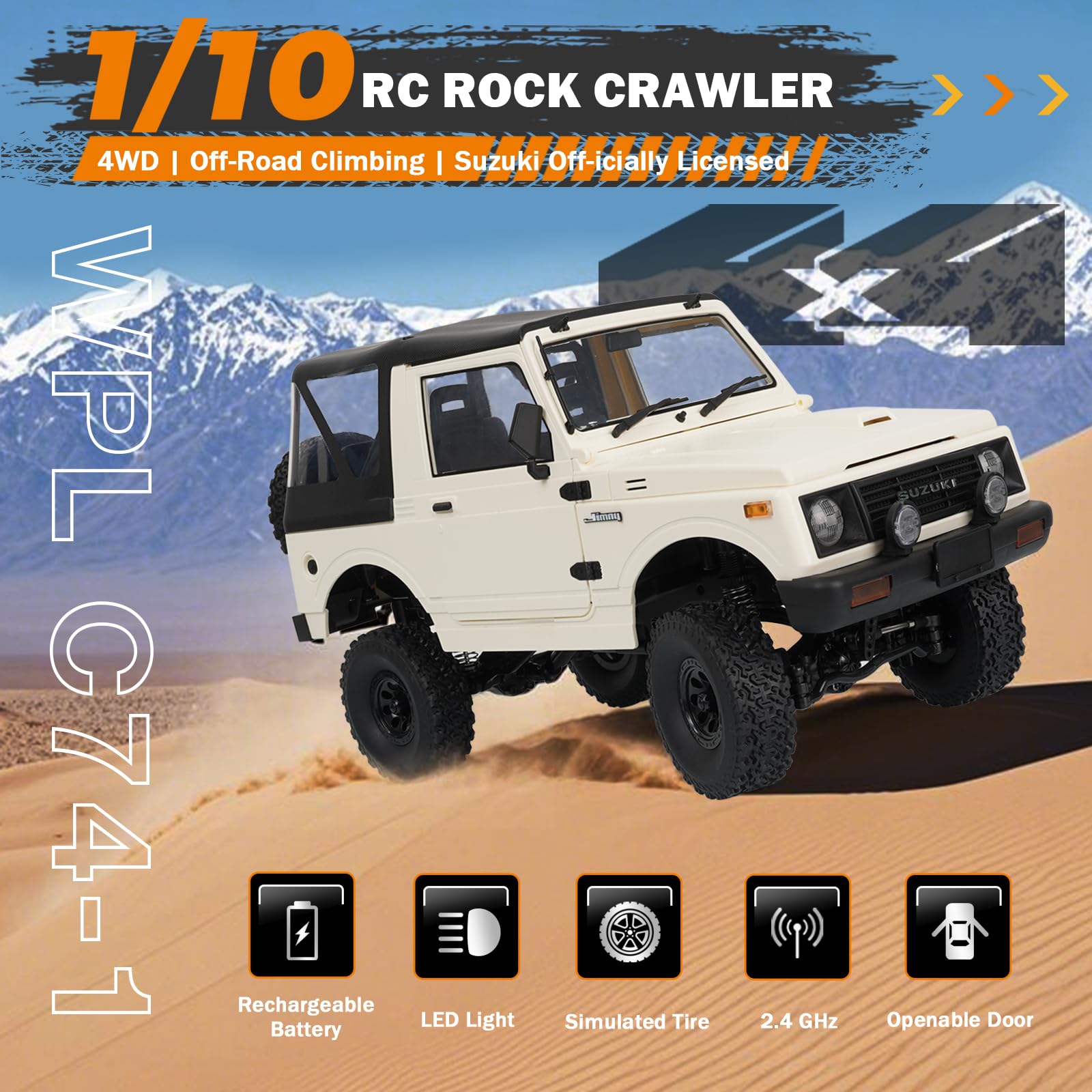 ARRIS WPL C74-1 Jimny oil-shock suspension cushions rough terrain impacts.