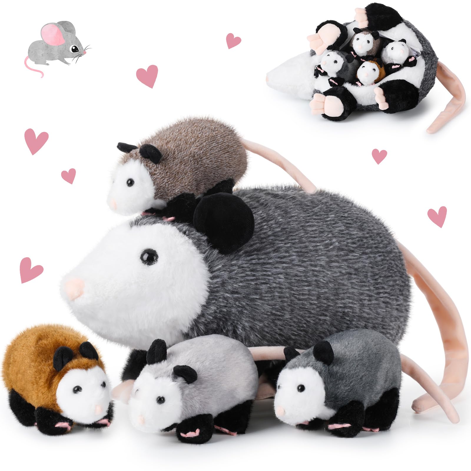 Arrowbash mother opossum plush, large cuddle buddy for storytelling and bedtime.