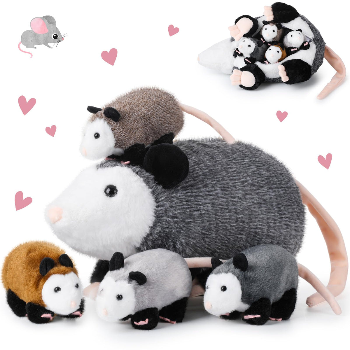 Arrowbash mother opossum plush, large cuddle buddy for storytelling and bedtime.