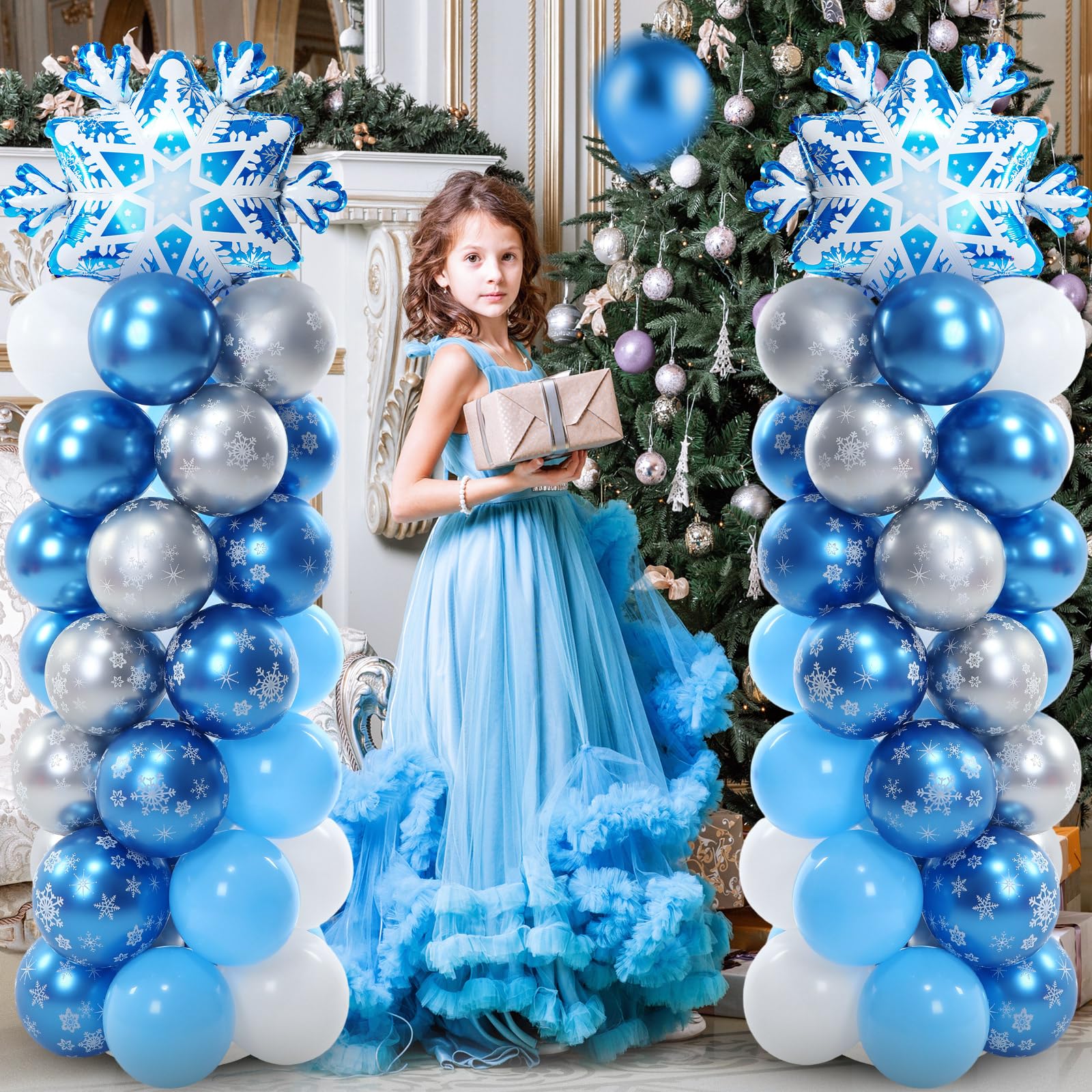Arrowbash silver and blue latex balloons add a wintry touch.