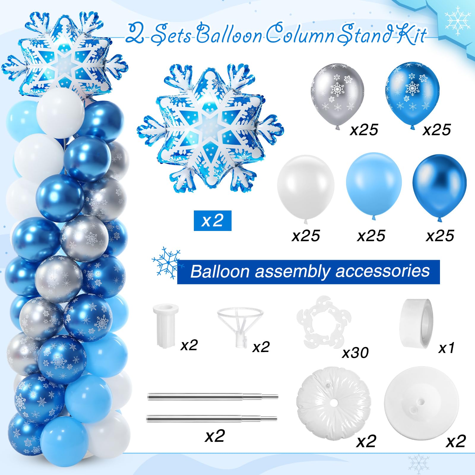 Arrowbash snowflake aluminum foil balloons create a shimmering focal point.