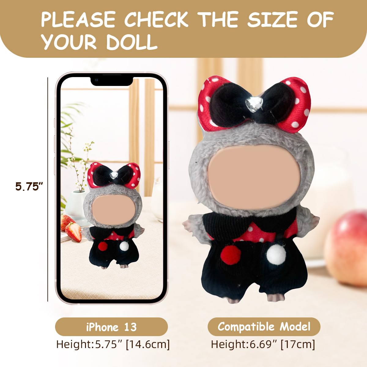 Arsfit Labubu 17cm doll patterns and prints add trend-forward charm.