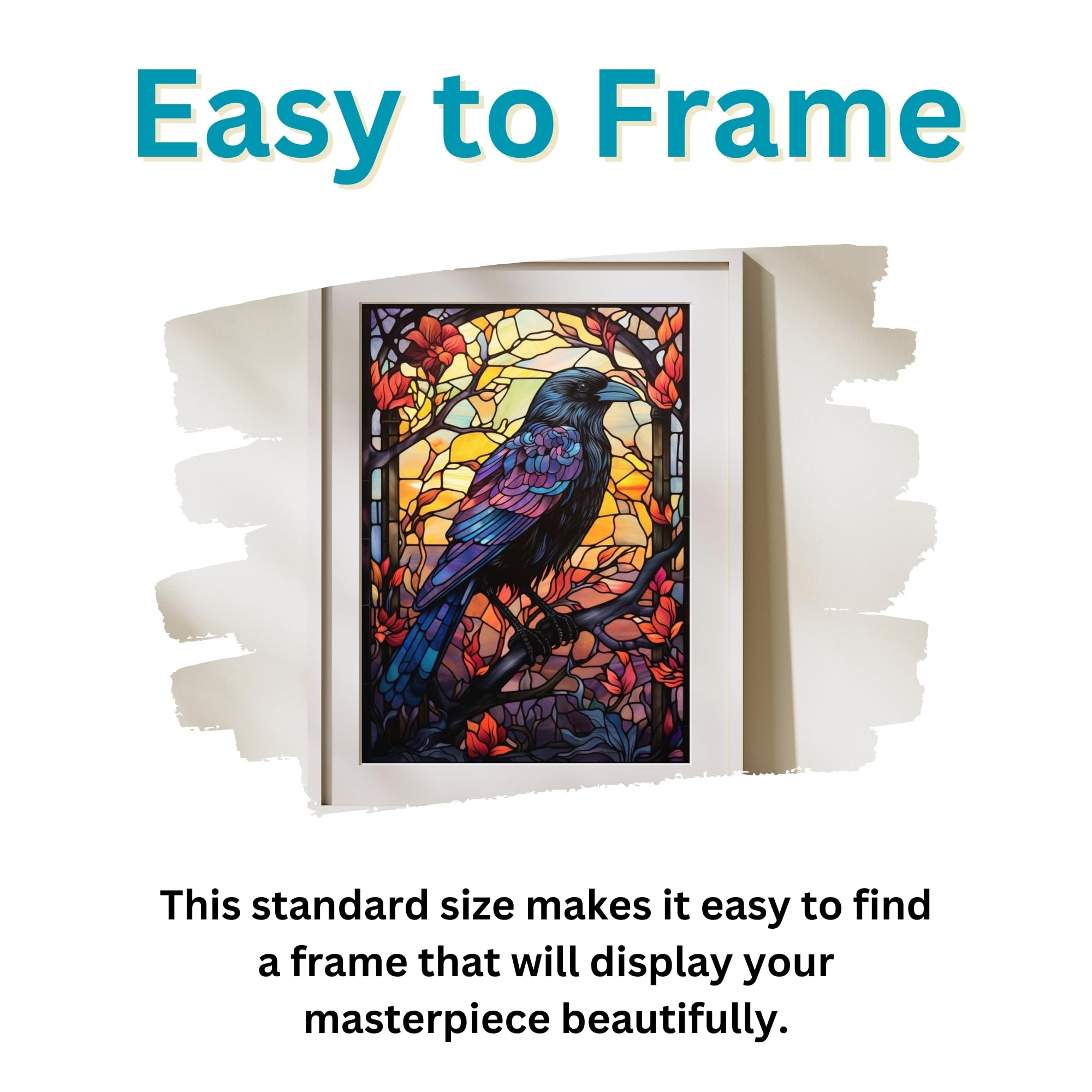 Art of Socks stained glass crow finished puzzle ready for display