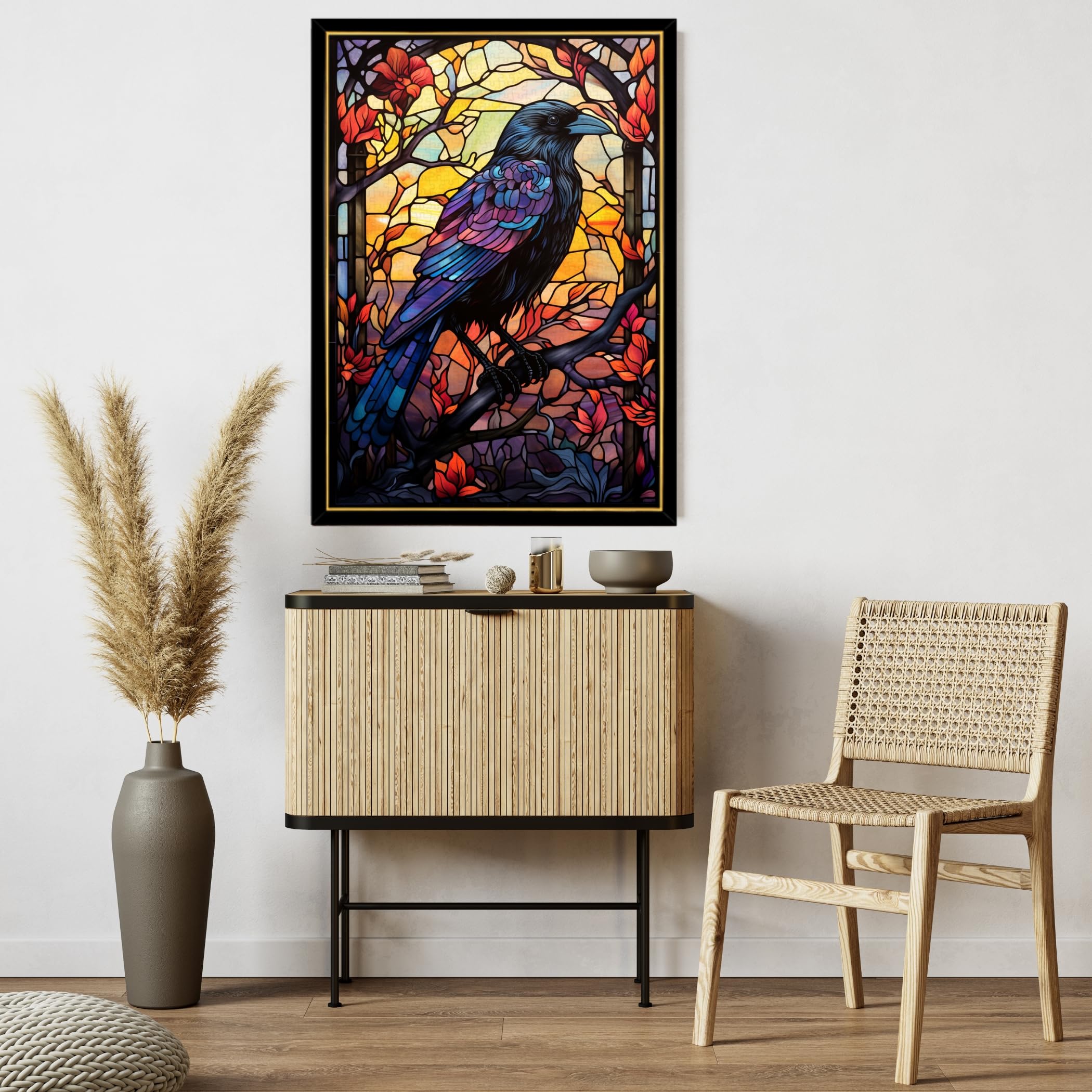Art of Socks stained glass crow puzzle pieces with unique shapes for a snug fit