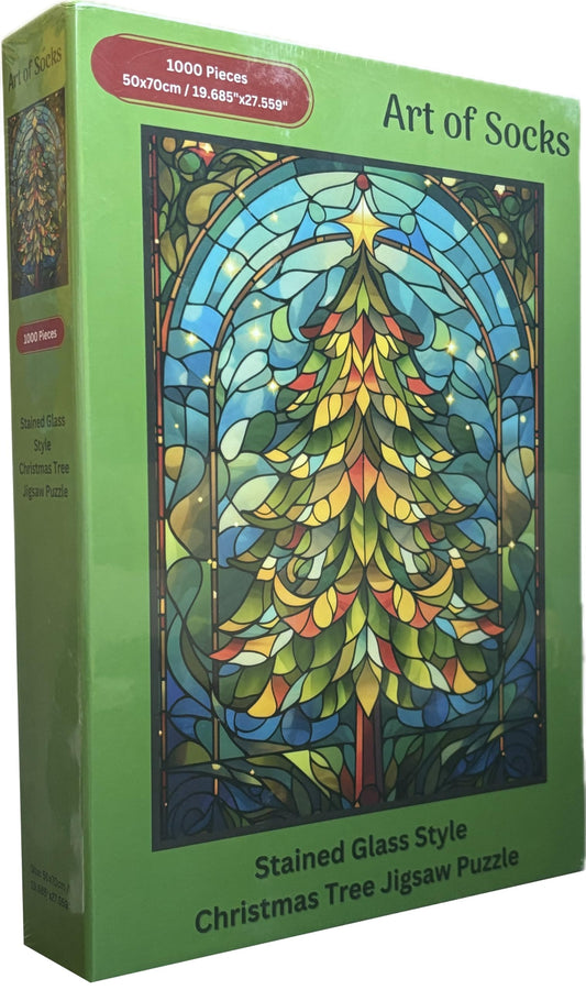 Art of Socks puzzle shows vibrant colors enhancing holiday decor during assembly.