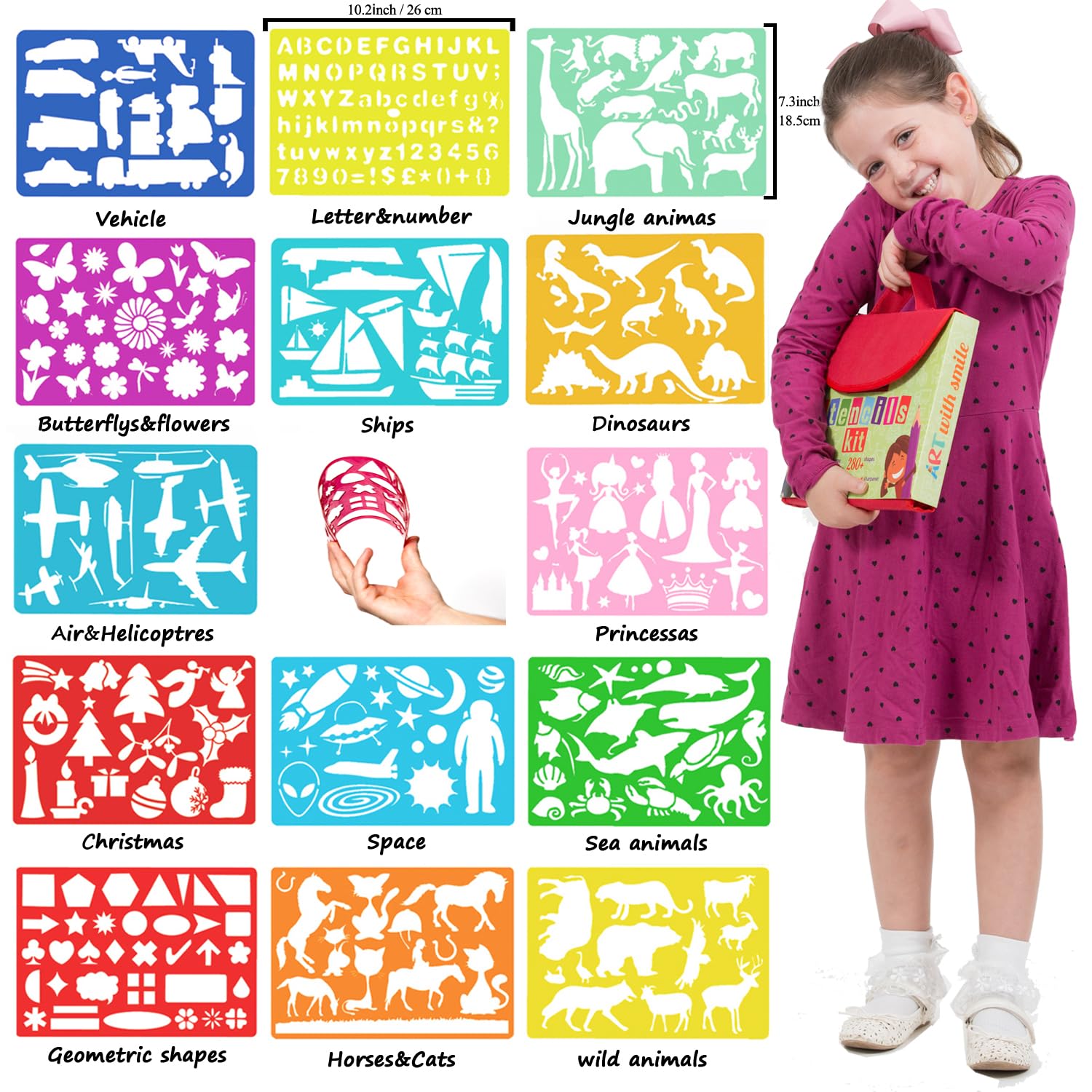 Art with Smile creative stencil sheets provide 300 shapes for versatile coloring and drawing.