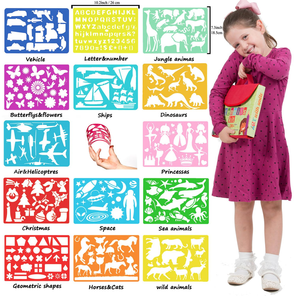 Art with Smile creative stencil sheets provide 300 shapes for versatile coloring and drawing.