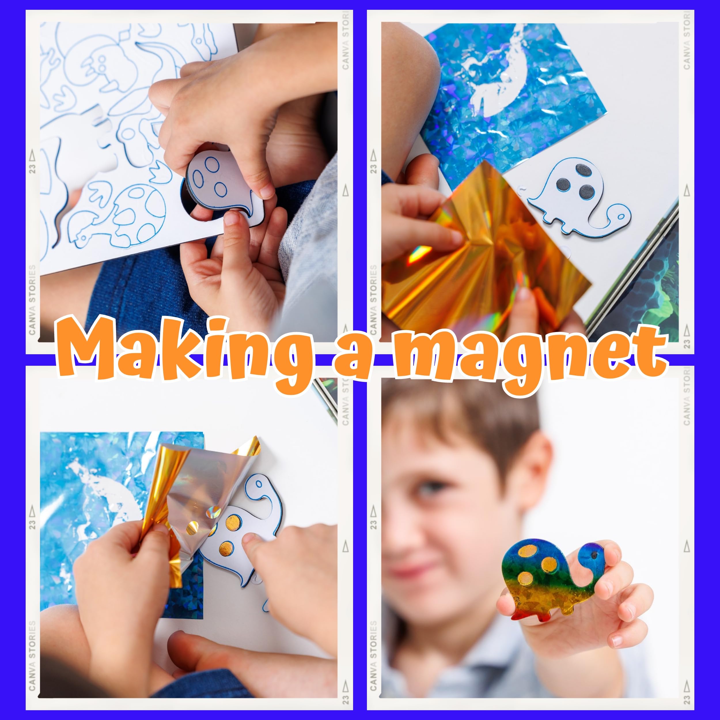 Art with Smile foil art kit magnets are reusable and easy to place.