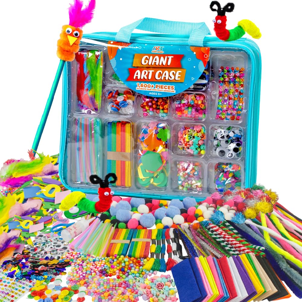 Art with Smile giant art case featuring 1,600+ pieces for creative projects anywhere, ideal for family crafting.