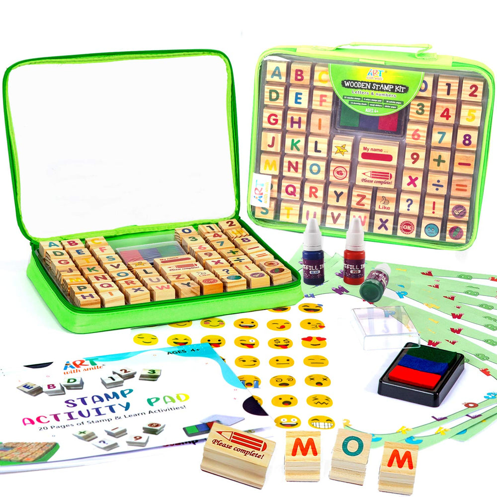 Art with Smile wooden large stamp set letters for kids delivers crisp impressions for learning.