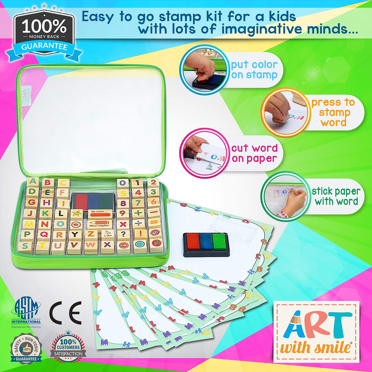 Art with Smile wooden large stamp set numbers promote early math play and recognition.