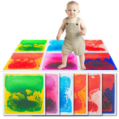 Art3d Liquid Sensory Floor Tiles show colorful motion in a playful living space.