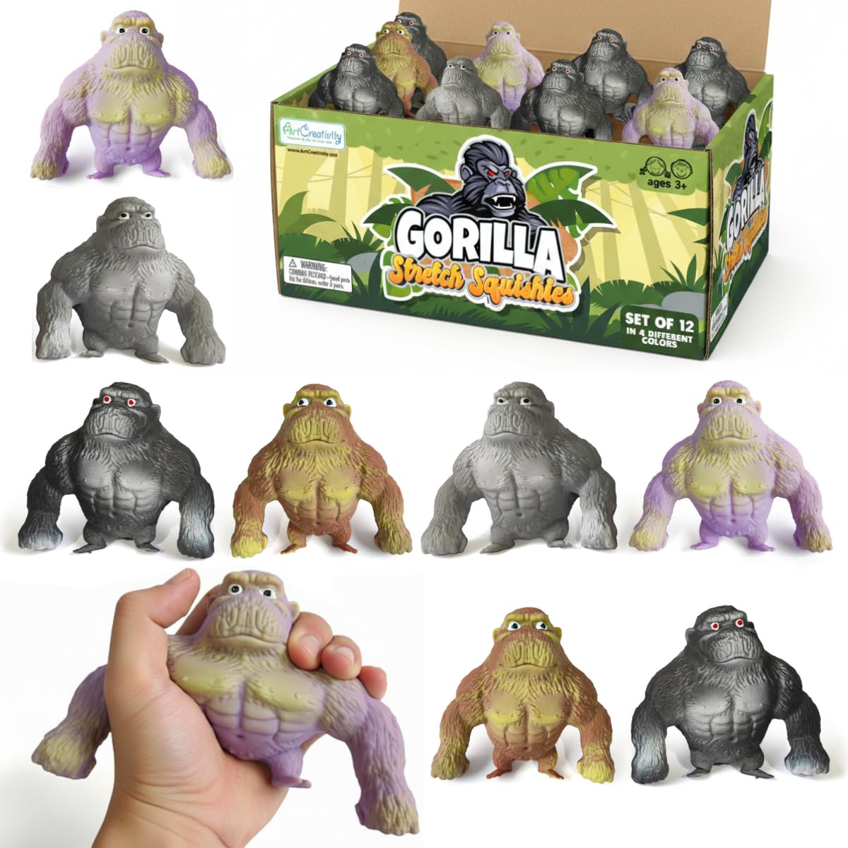 ArtCreativity 12-pack stretchy gorilla toys for sensory play and stress relief