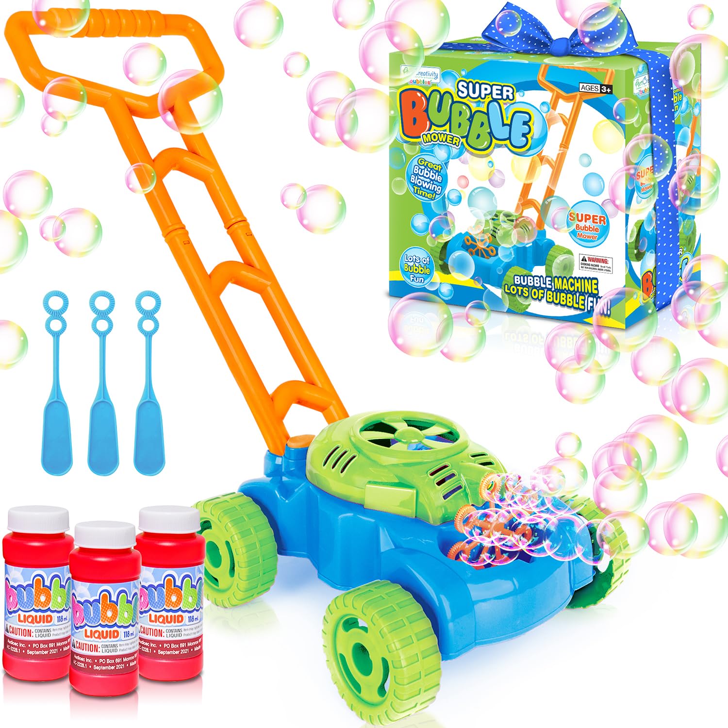 ArtCreativity bubble lawn mower bubbles for outdoor play and endless fun.