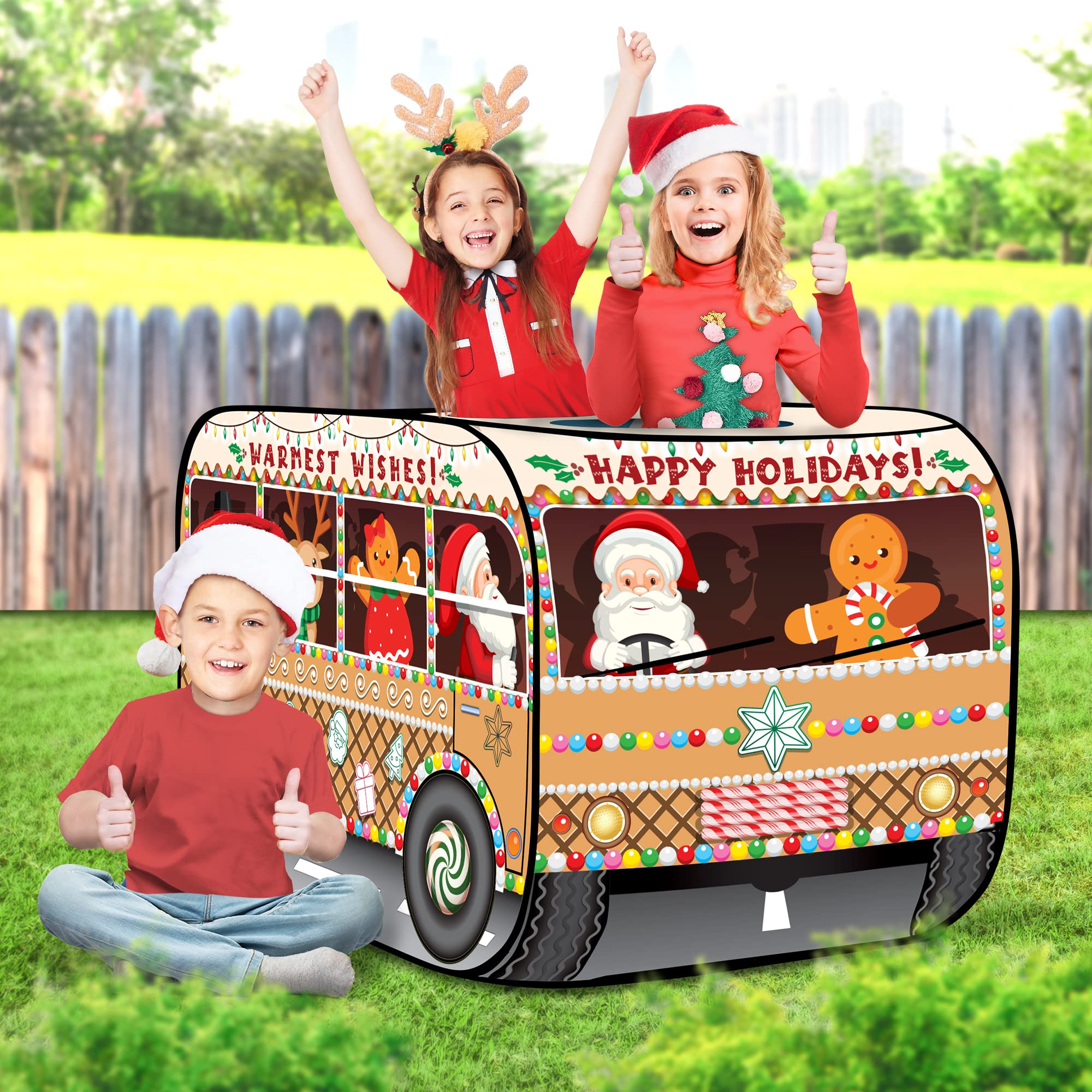ArtCreativity Christmas Bus Tent carry bag demonstrates simple storage after play