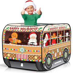 ArtCreativity Christmas Bus Tent front view shows festive design for imaginative playtime