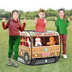 ArtCreativity Christmas Bus Tent open top enabling easy access during pretend trips