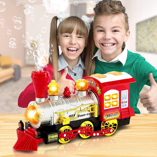 ArtCreativity Christmas Train Bubble Machine showing lights and sounds for immersive playtime.