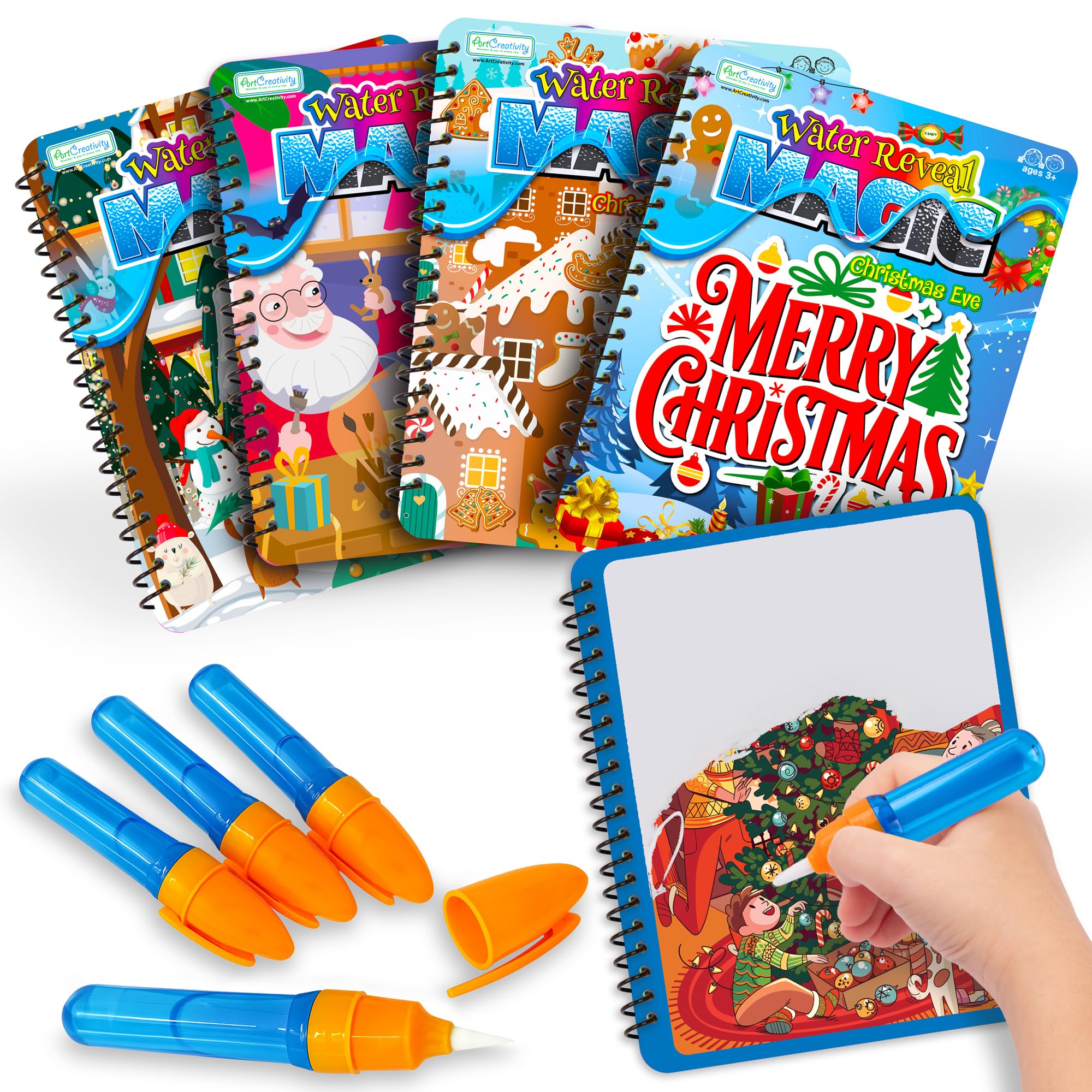 ArtCreativity Christmas water coloring book set: festive scenes for mess-free toddler fun.