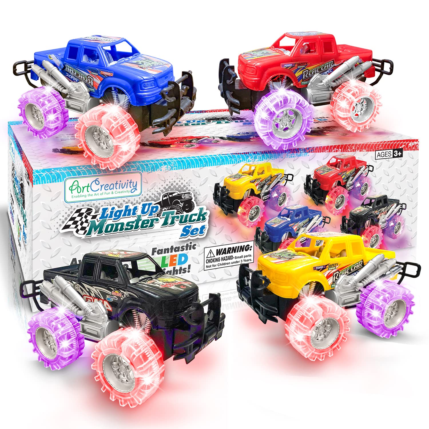 ArtCreativity colorful decal designs give each truck a sporty look.