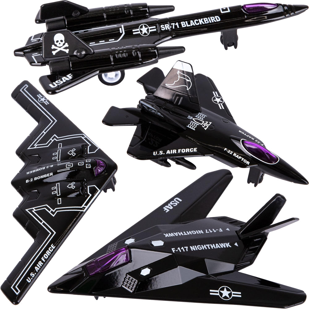 ArtCreativity diecast stealth bomber jet, front view, durable play appeal.