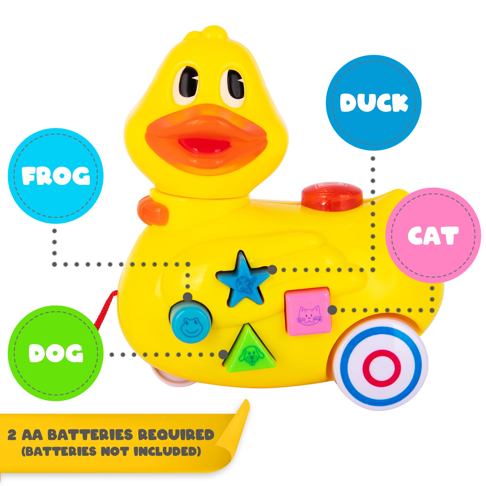 ArtCreativity duck toy buttons play animal sounds and music for auditory development.