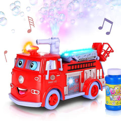 ArtCreativity fire truck bubble machine front view showing bubble spray for active play