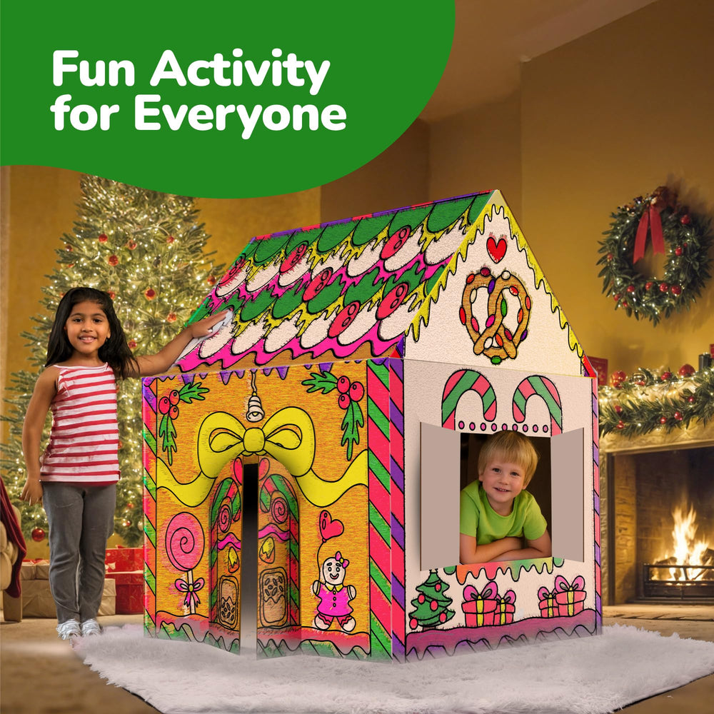 Gingerbread playhouse featuring functioning windows and a door for interactive play