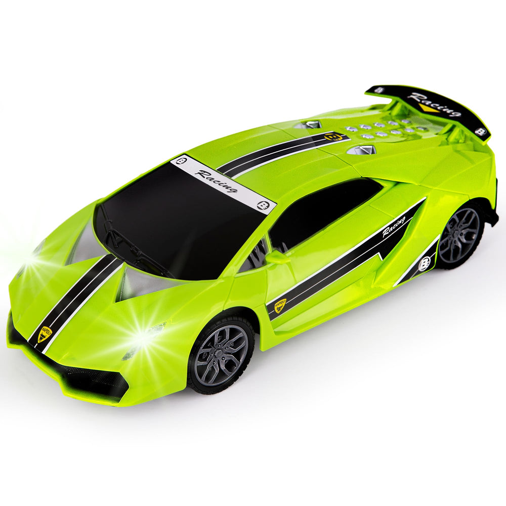 ArtCreativity Green Racer with LED headlights boosts imaginative play for toddlers.