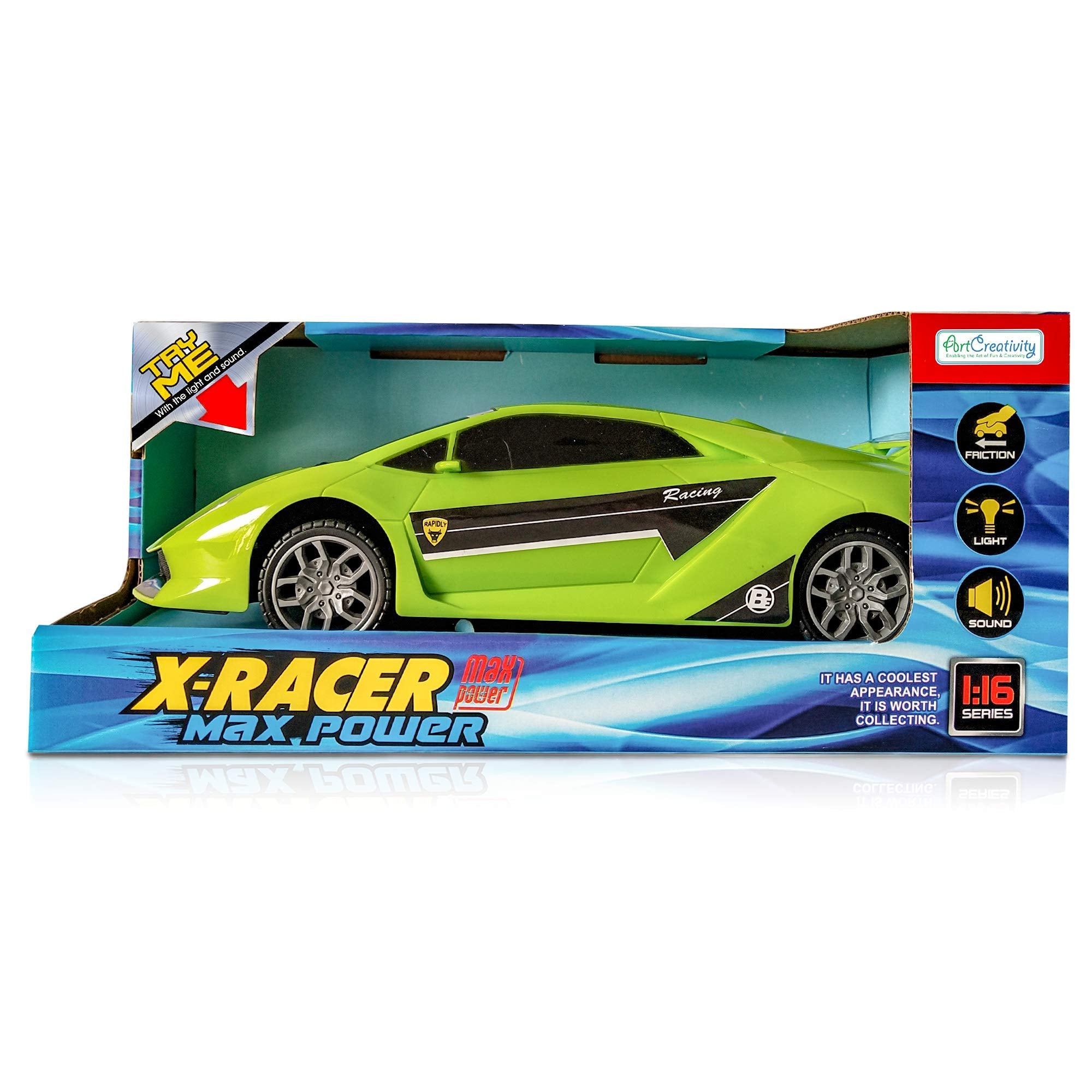 ArtCreativity Green Racer tinted windows add realistic detail for pretend racing.